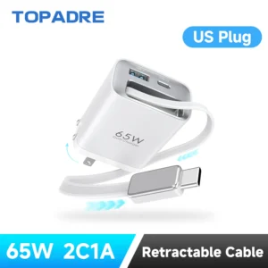 Wall Charger With Retractable USB-C Cable
